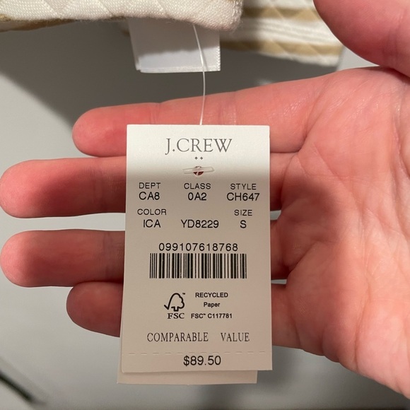 J. Crew Cream Chevron Crewneck Sweater Reversible Tan Cream Size Small - Picture 4 of 8